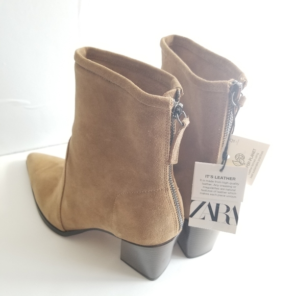 ZARA Leather Suede Ankle Heeled Boots NWT - Picture 6 of 13